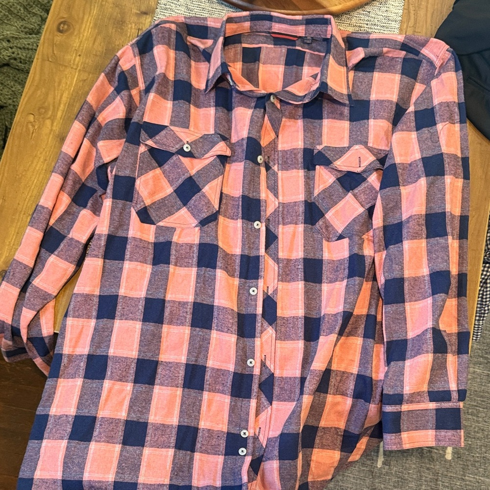 Old Navy Pink and Blue Plaid Casual Button Down Shirt